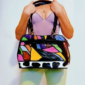 Amazing Hand Painted Patchwork Leather Vintage Purse